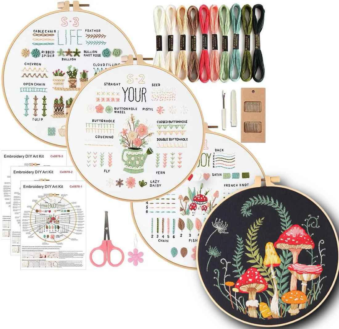 CraftHoop 4-Set Beginner Embroidery & Stamped Patterns Kit