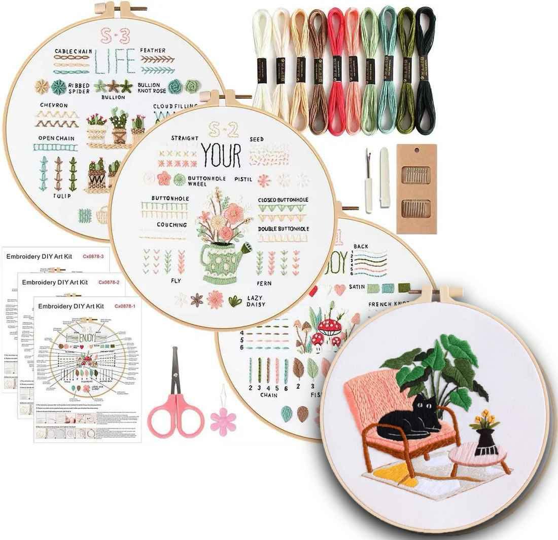 CraftHoop 4-Set Beginner Embroidery & Blossom Pattern Kit
