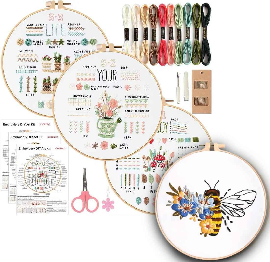 CraftHoop 4-Set Beginner Embroidery & Blossom Pattern Kit