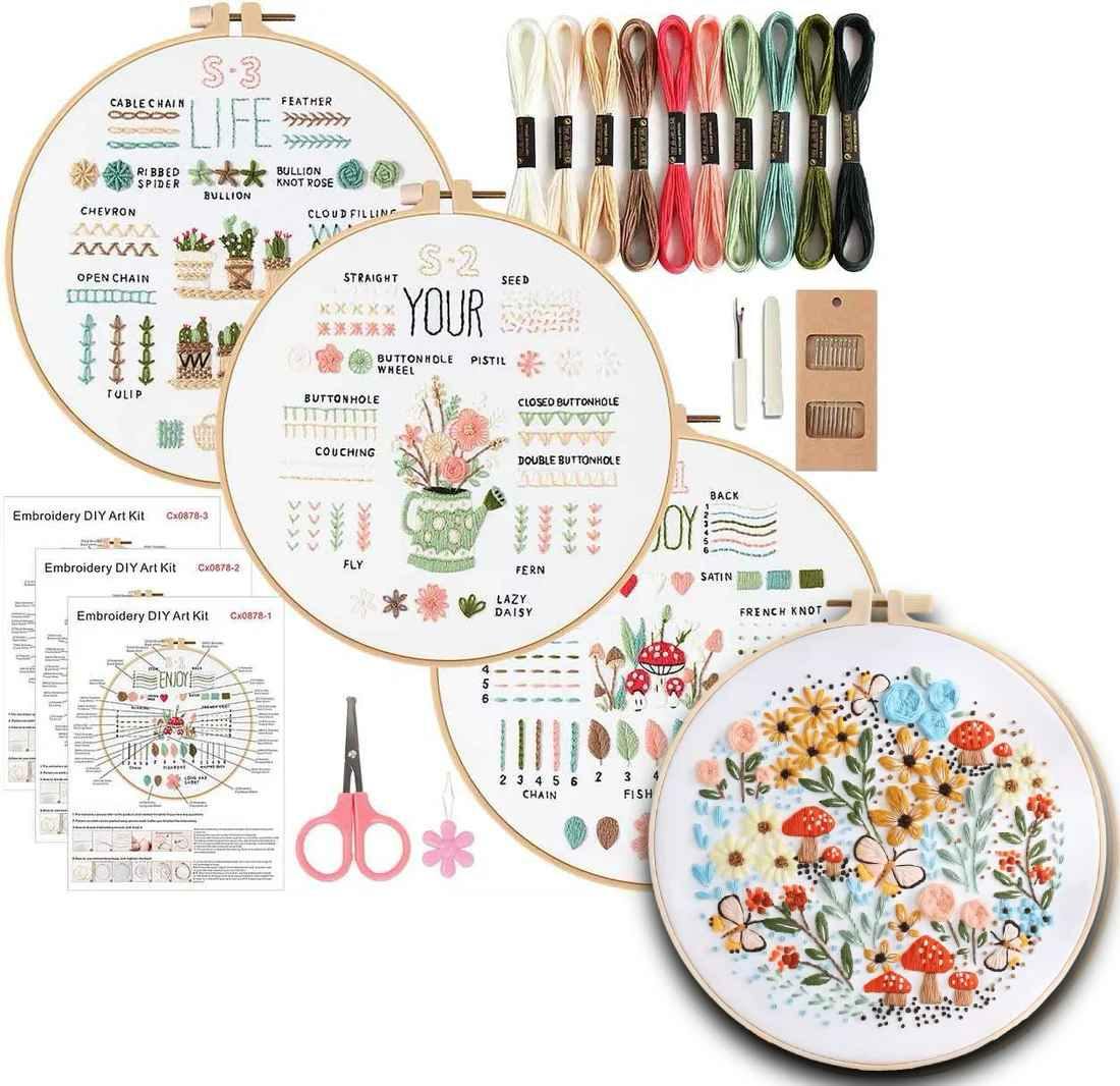 CraftHoop 4-Set Beginner Embroidery & Blossom Pattern Kit