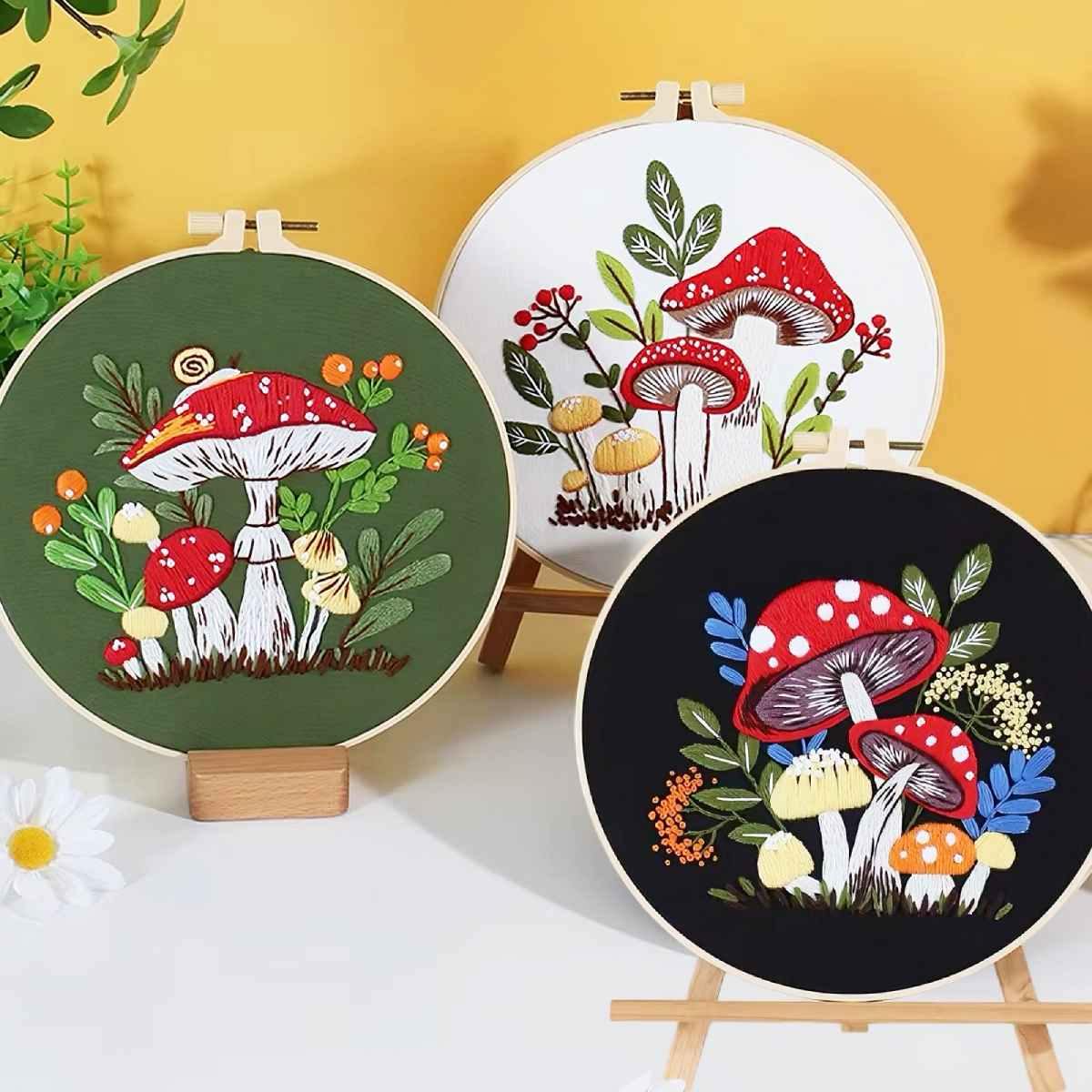 CraftHoop 3-Set Fairyland Mushroom Embroidery Kit