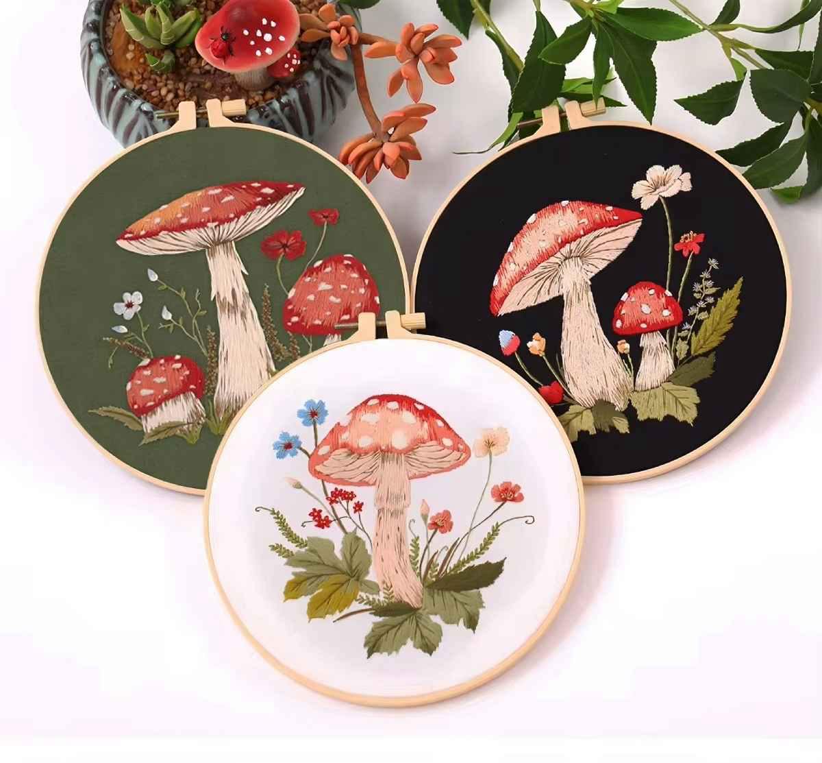 CraftHoop 3-Set Fairyland Mushroom Embroidery Kit
