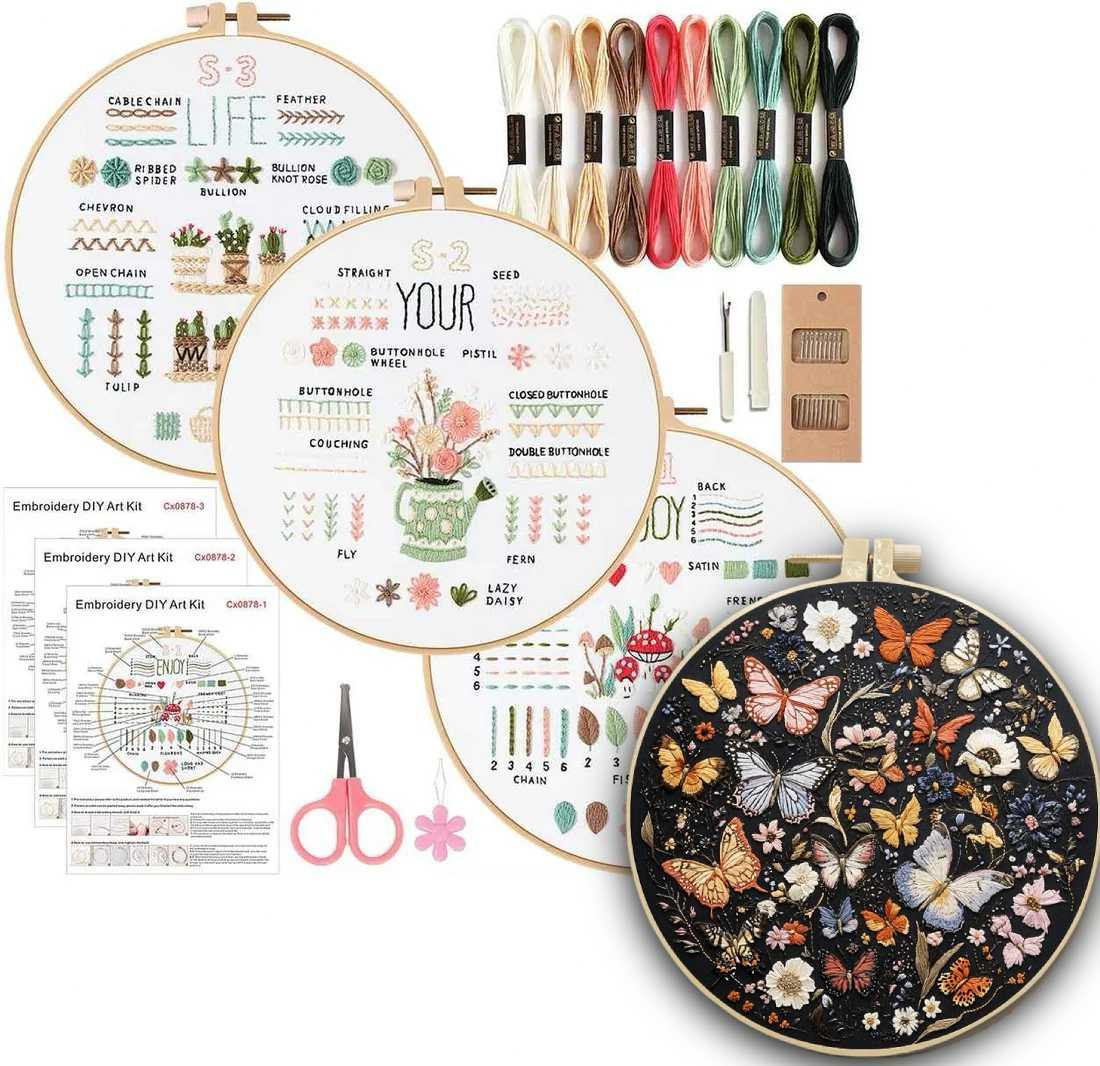 CraftHoop 4-Set Beginner Embroidery & Stamped Patterns Kit