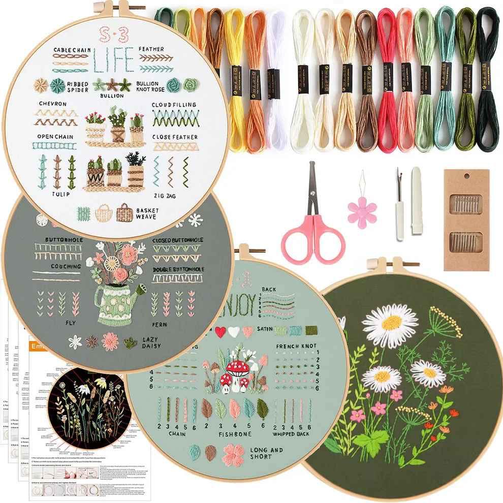 CraftHoop 4-Piece Floral Beginner Embroidery Kit