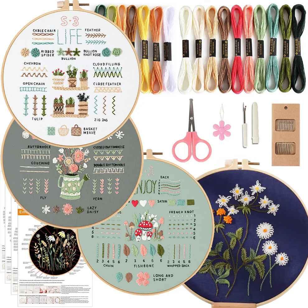 CraftHoop 4-Piece Floral Beginner Embroidery Kit