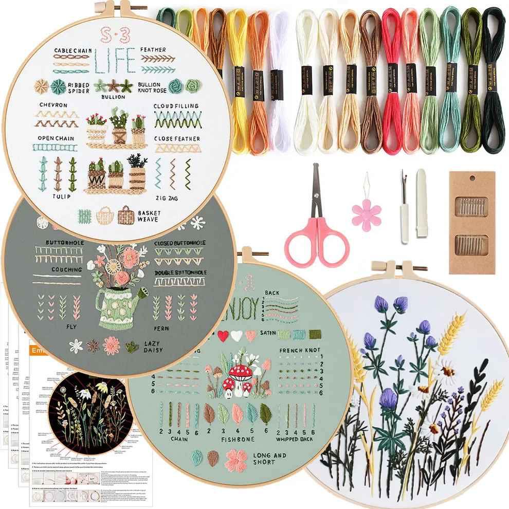 CraftHoop 4-Piece Floral Beginner Embroidery Kit