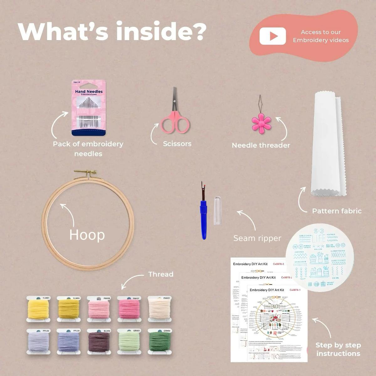 CraftHoop 4-Set Beginner Embroidery Kits with Stamped Patterns