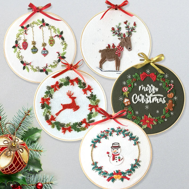 CraftHoop Festive Christmas Ornament Embroidery Kit