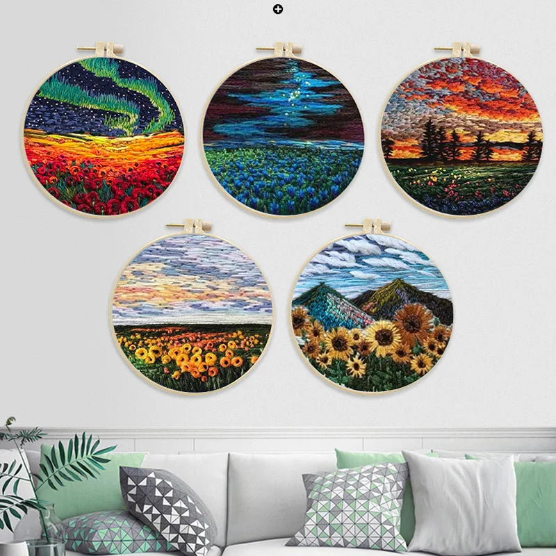 CraftHoop collection of night sky and mountain landscape embroidery designs - Perfect for nature enthusiasts and DIY lovers