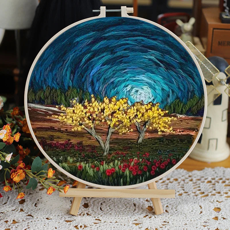 CraftHoop night sky and field embroidery - Dreamy and peaceful needlework design