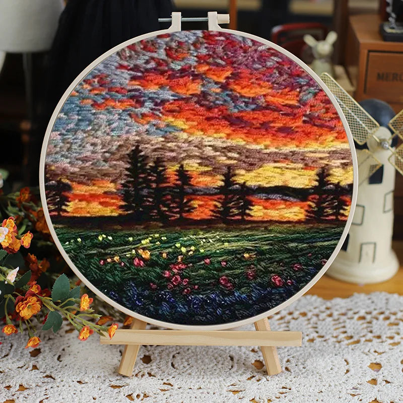 CraftHoop sunset over mountains embroidery - Vibrant and warm landscape stitching kit