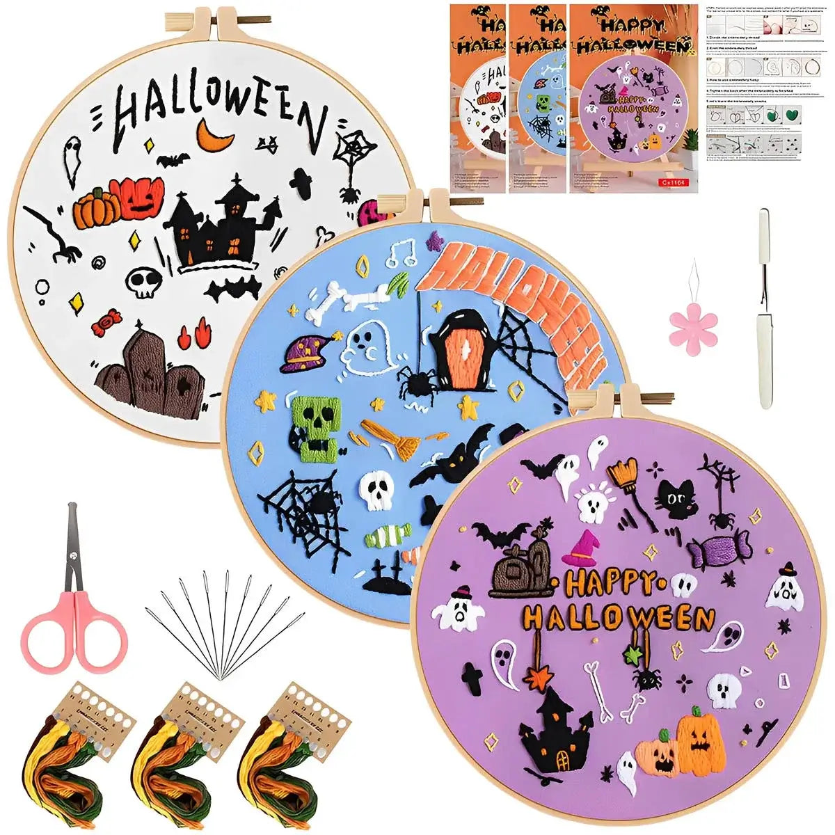 CraftHoop 3-Piece Trick-or-Treat Embroidery Kits (Variety Sets)