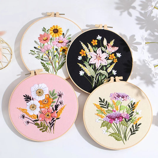 CraftHoop 4-Piece Blooming Garden Embroidery Kit