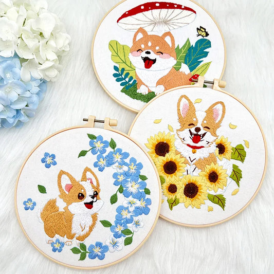 CraftHoop Corgi Dog Joy Embroidery Kit