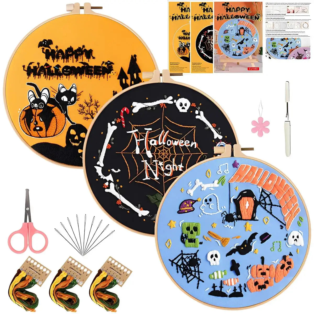 CraftHoop 3-Piece Trick-or-Treat Embroidery Kits (Variety Sets)
