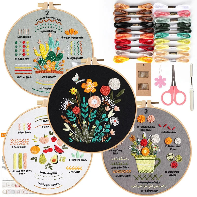 CraftHoop 4-in-1 Bloom & Fruit Beginner Embroidery Kit