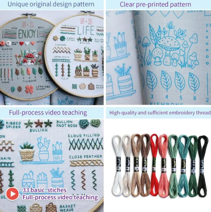 CraftHoop 4-Piece Floral Beginner Embroidery Kit