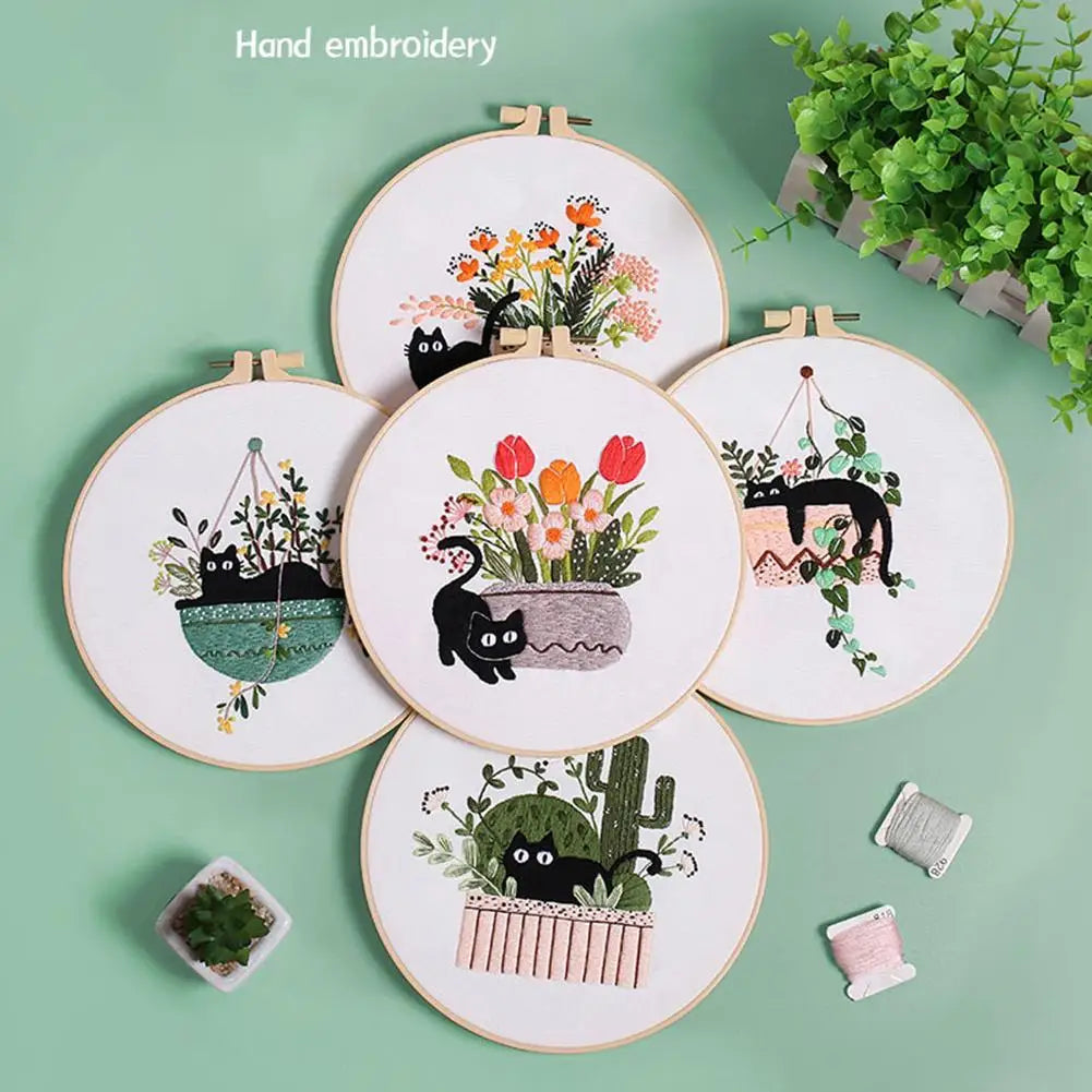 CraftHoop set of floral embroidery designs with potted plants - Beautiful and versatile needlework kits