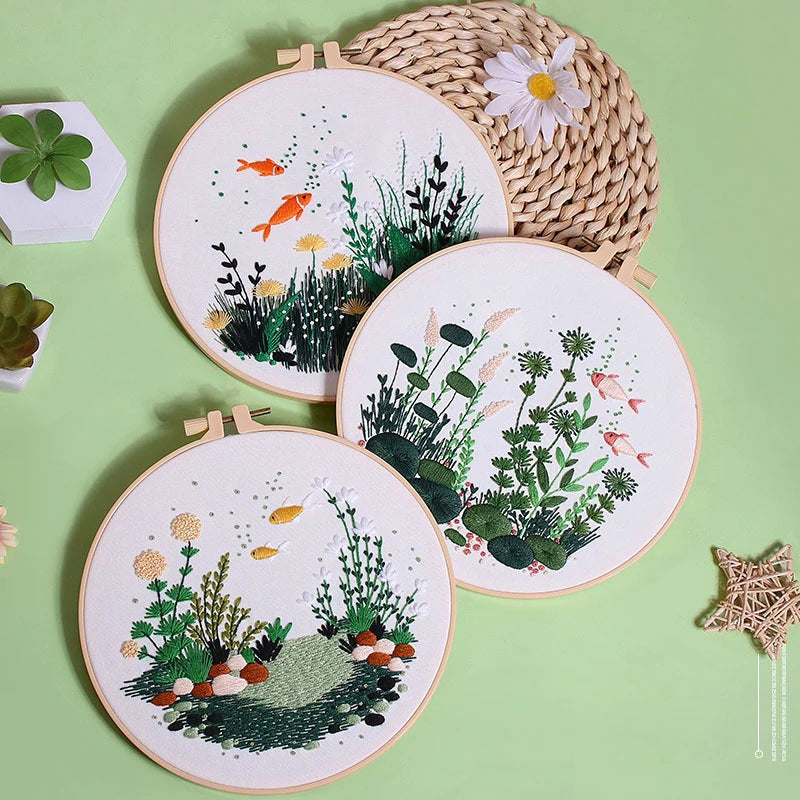 CraftHoop Fish Garden Embroidery Kit