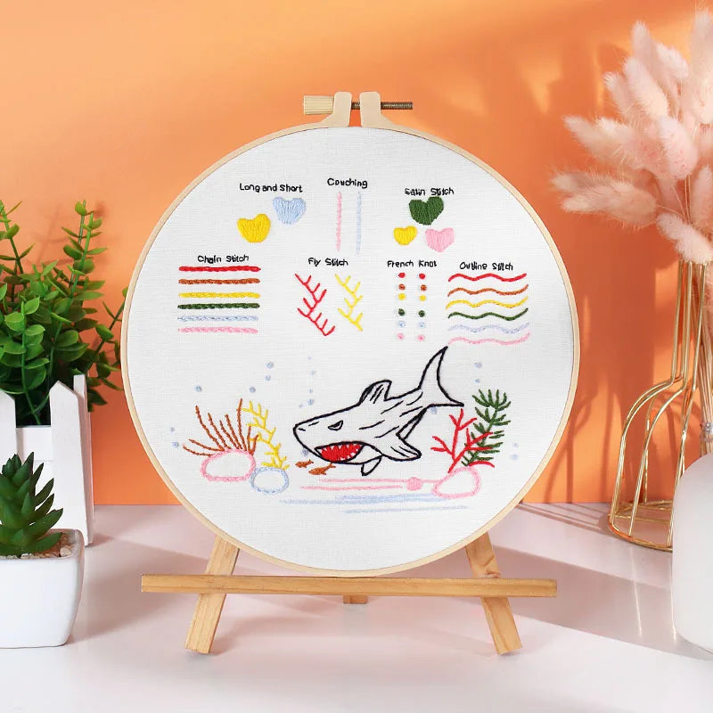 Hoop with instructional stitch guide from the CraftHoop Beginner Embroidery Kit.
