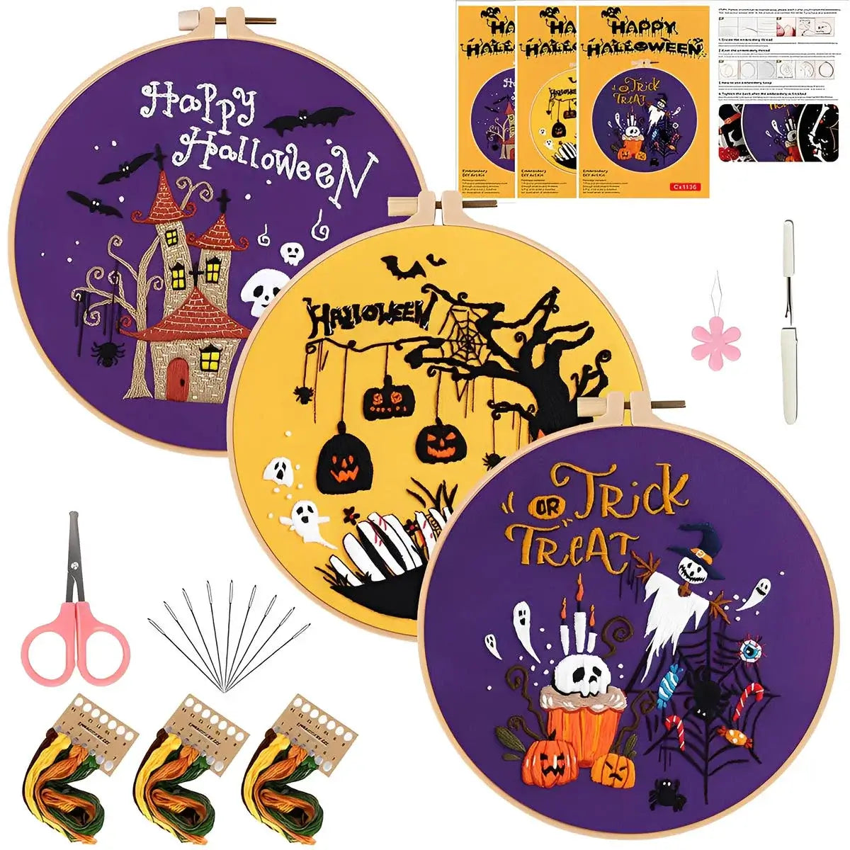 CraftHoop 3-Piece Trick-or-Treat Embroidery Kits (Variety Sets)