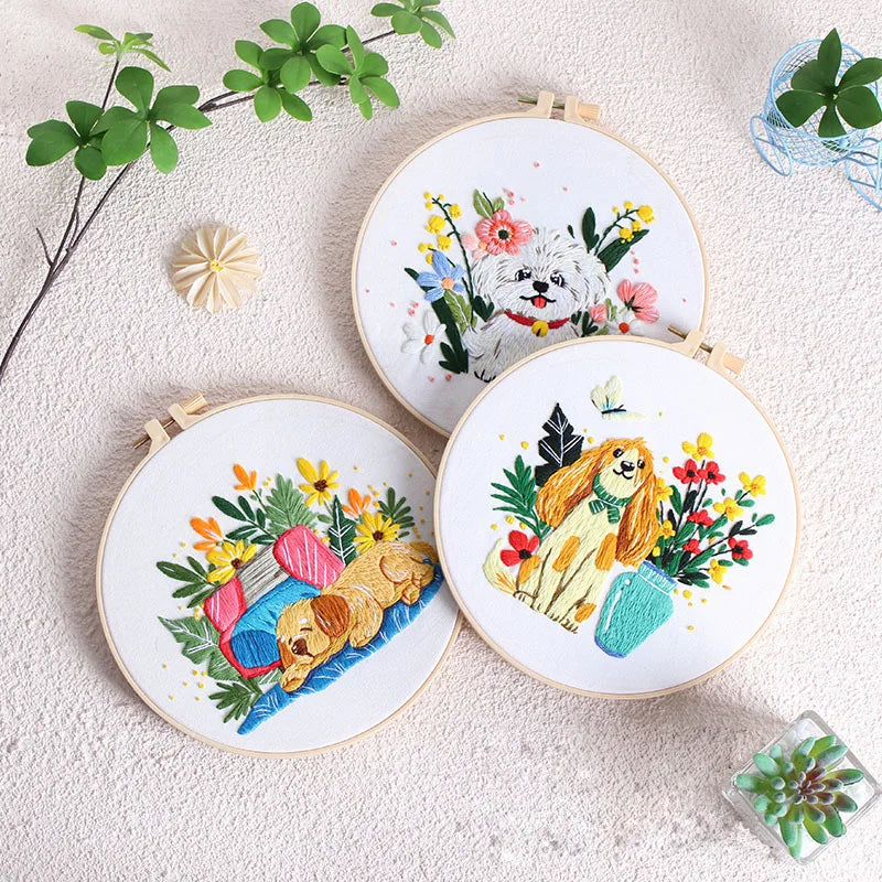 CraftHoop Playful Dogs Embroidery Kit