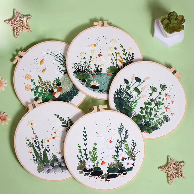 CraftHoop Fish Garden Embroidery Kit