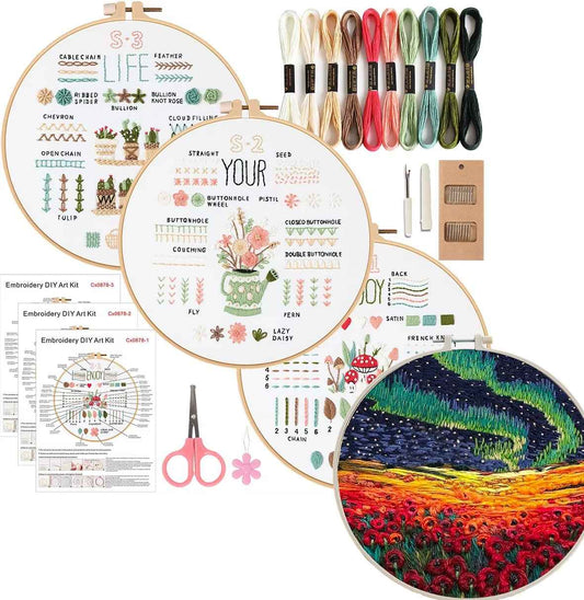 CraftHoop 4-Set Beginner Embroidery Kits with Stamped Patterns
