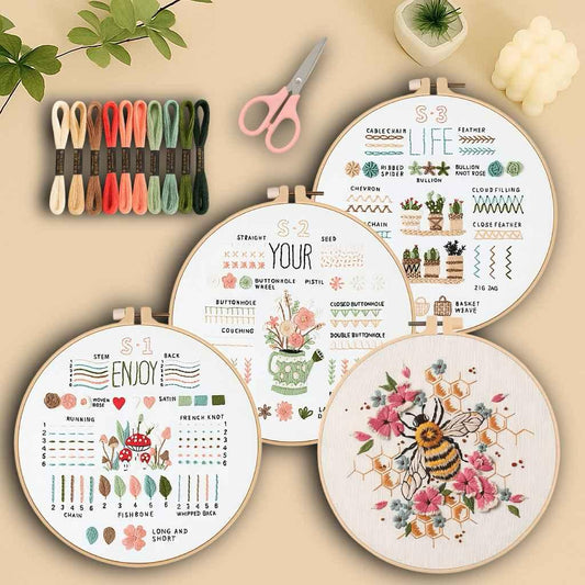CraftHoop 3-in-1 Beginner Embroidery Kit โ Learn, Practice & Stitch