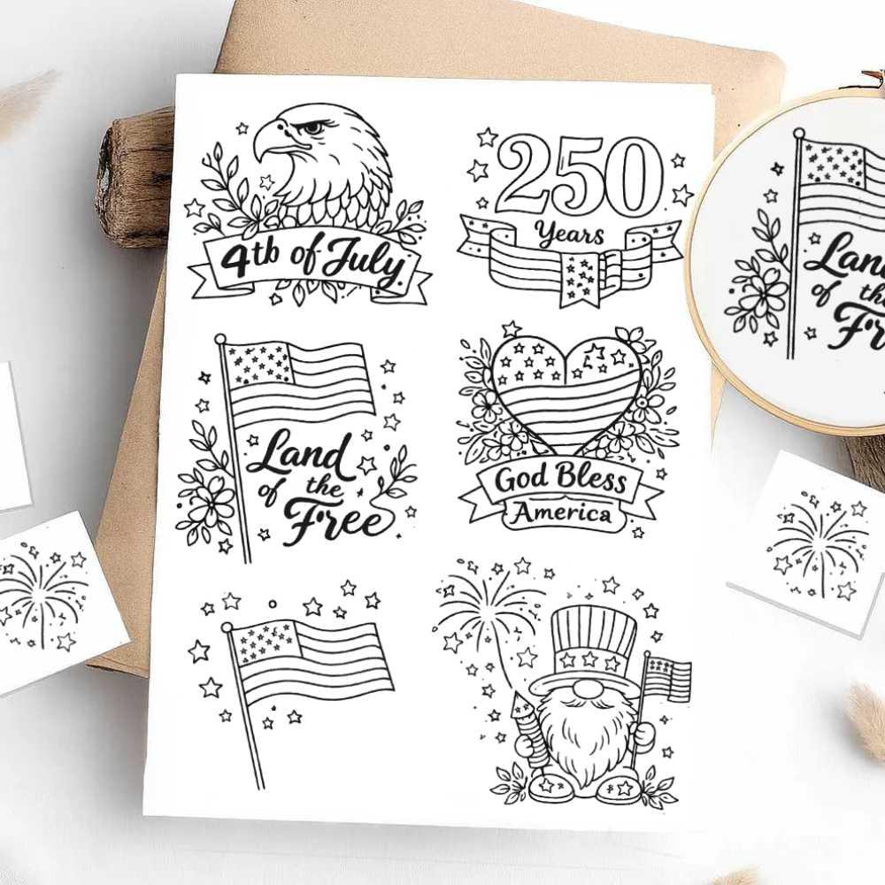USA 250th Anniversary Stick & Stitch Patterns – Water-Soluble Embroidery Transfers