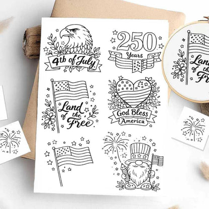 USA 250th Anniversary Stick & Stitch Patterns – Water-Soluble Embroidery Transfers