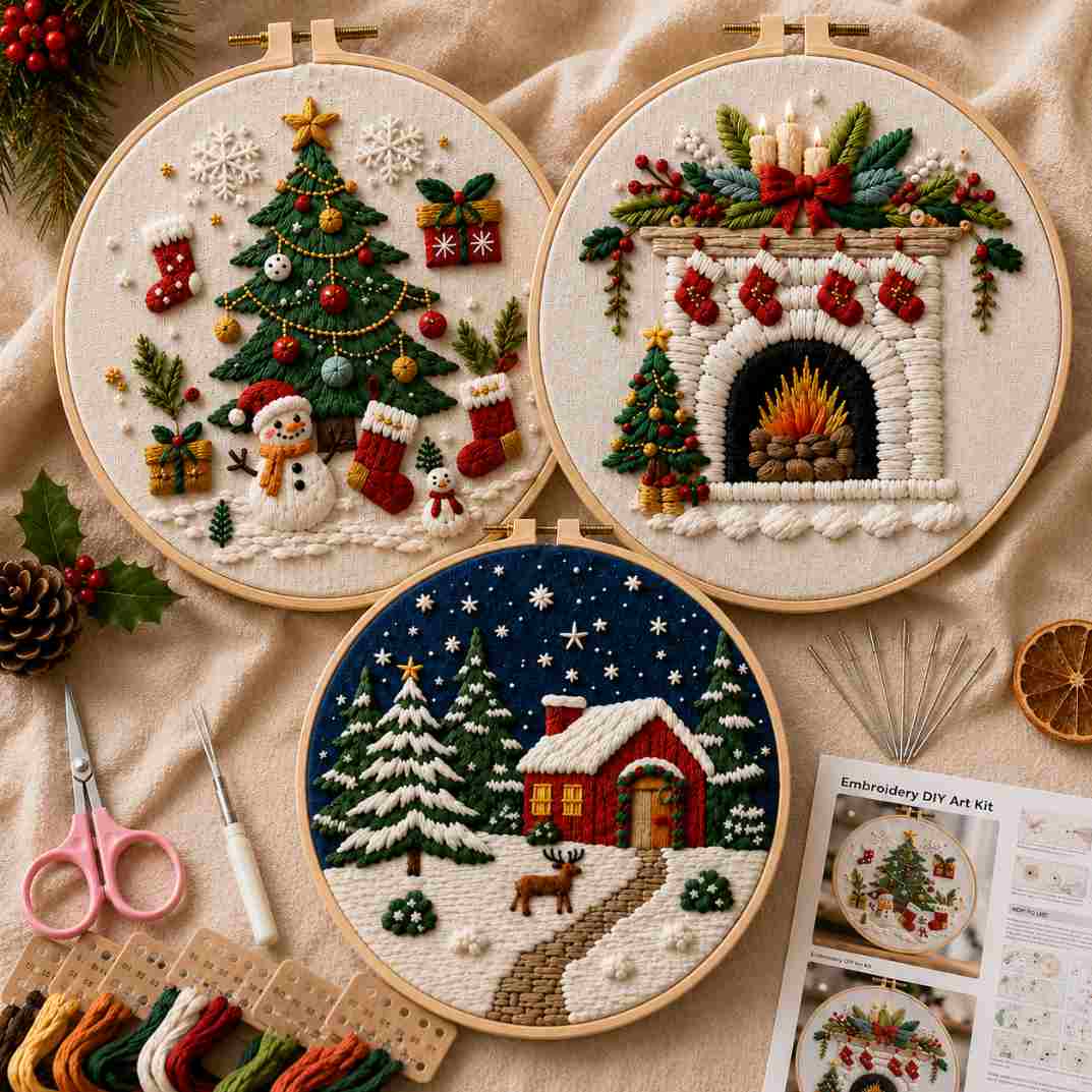 CraftHoop Jolly Christmas 3-Piece Embroidery Kit