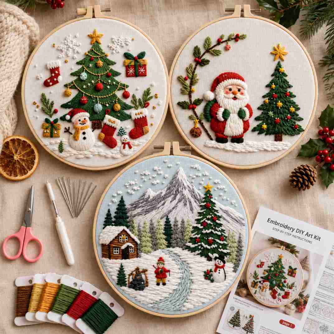 CraftHoop Jolly Christmas 3-Piece Embroidery Kit