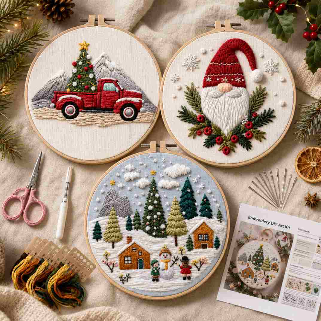 CraftHoop Jolly Christmas 3-Piece Embroidery Kit