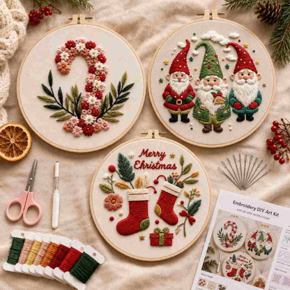 CraftHoop Jolly Christmas 3-Piece Embroidery Kit