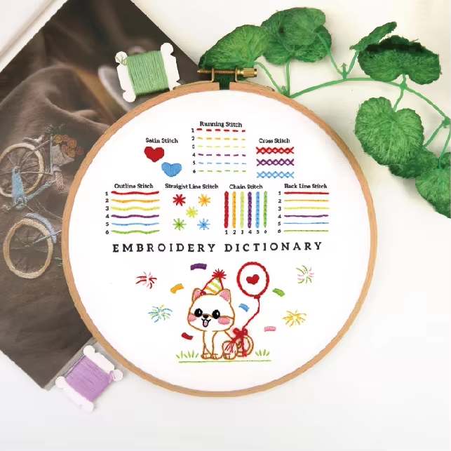 Close-up of cute stitch designs on CraftHoop Embroidery Dictionary hoop, perfect for kids and beginners.