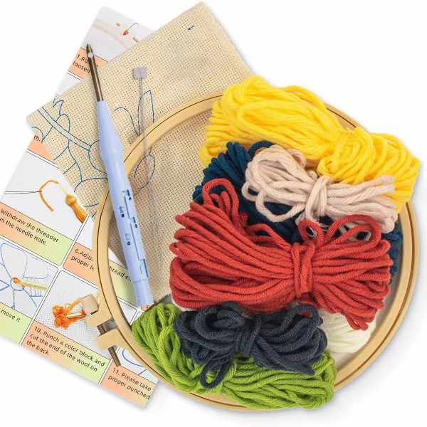 CraftHoop wool embroidery kit with colorful threads - Essential materials for creative needlework