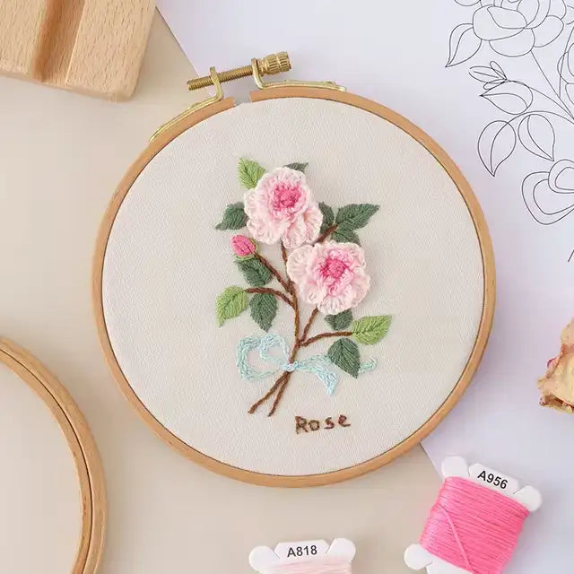 CraftHoop 4-Set Starter Embroidery Kit with 3D Flower