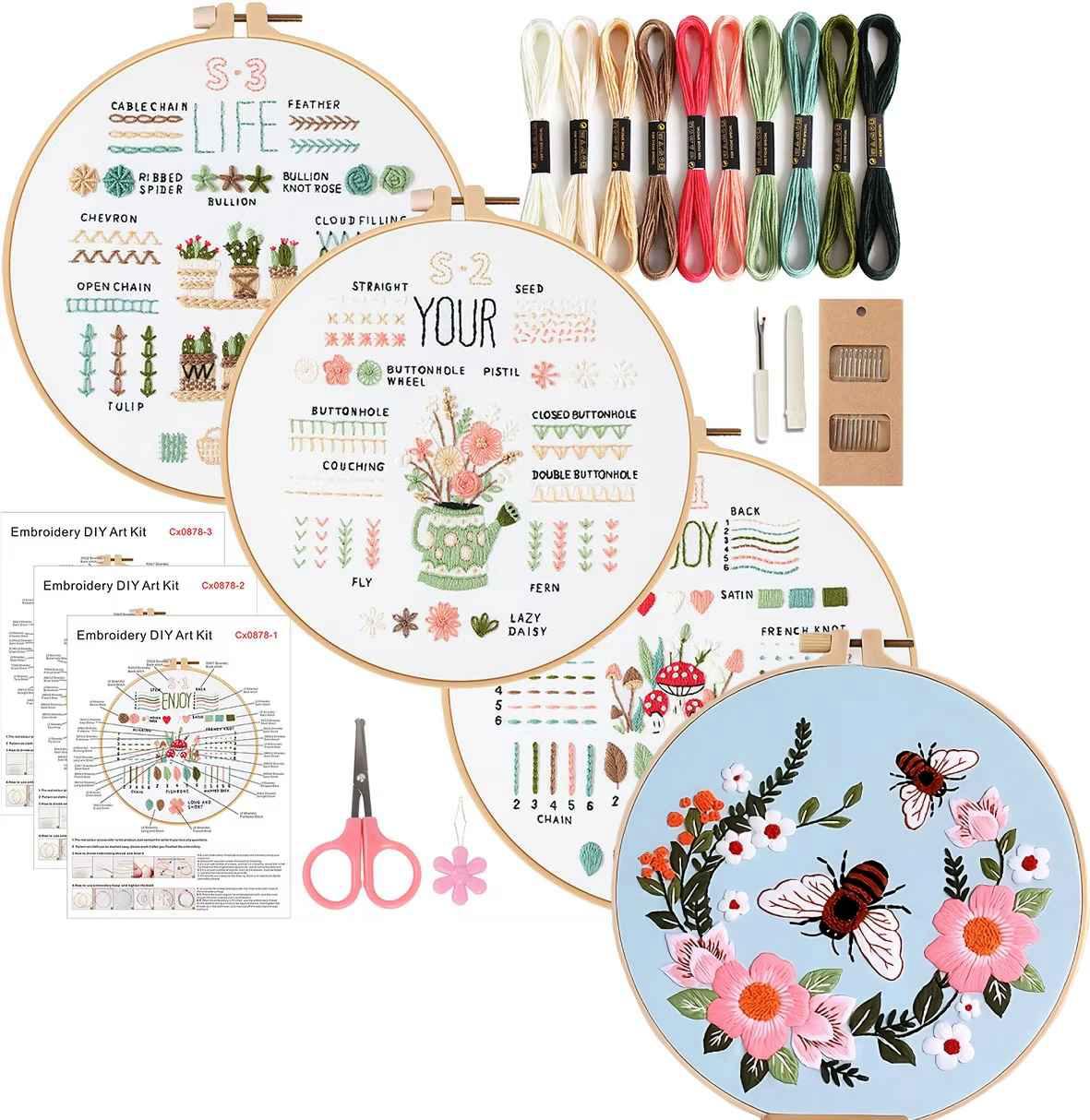 CraftHoop 4-Set Beginner Embroidery & Blossom Pattern Kit