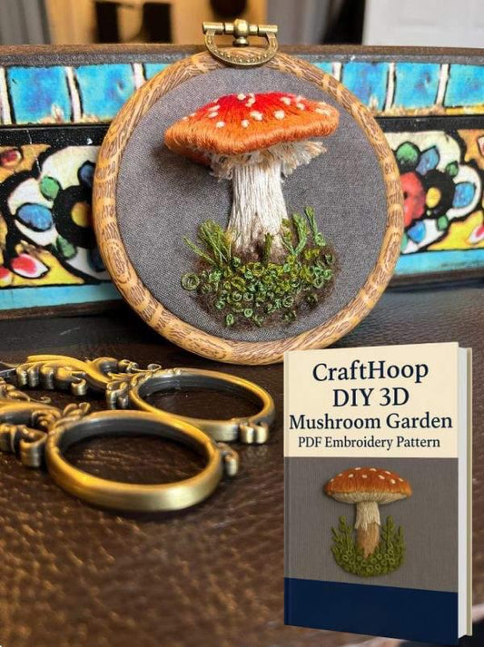 CraftHoop DIY 3D Mushroom Garden – PDF Embroidery Pattern