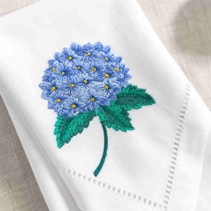 CraftHoop Hydrangea Embroidered Cloth Napkins – Set of 4