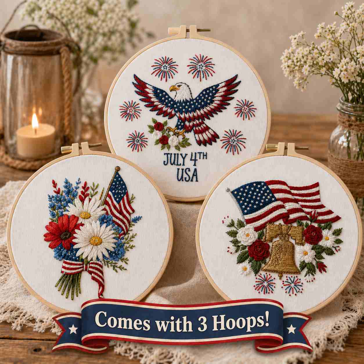 CraftHoop USA 250 Independence Day Embroidery Kits