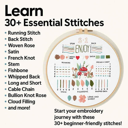 CraftHoop 4-Set Beginner Embroidery & Stamped Patterns Kit