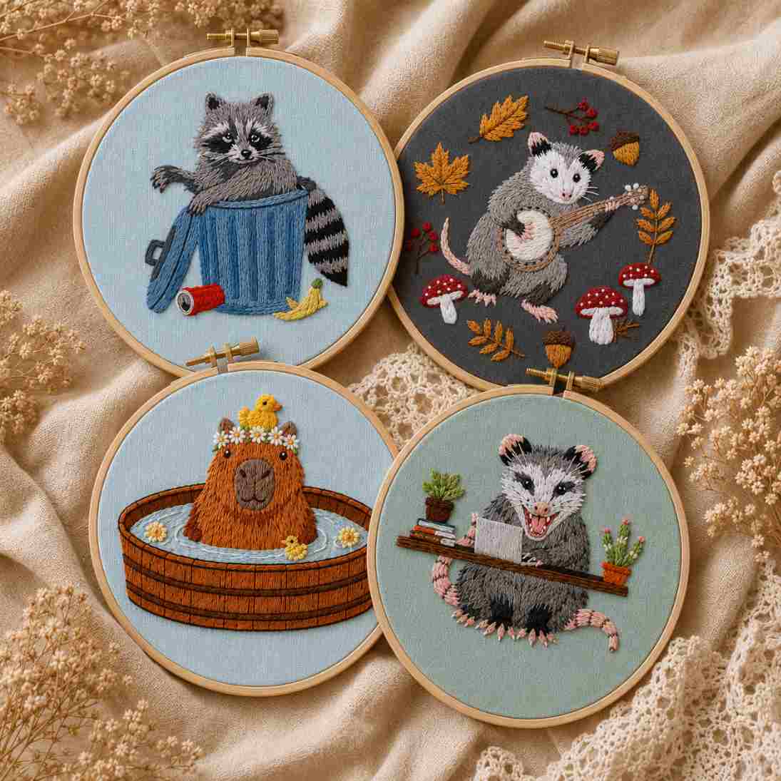 CraftHoop Woodland Friends 3-Piece Embroidery Kit