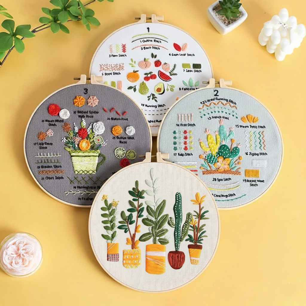 CraftHoop Fruity Florals Beginner Kit featuring colorful embroidery projects and stitch guides.