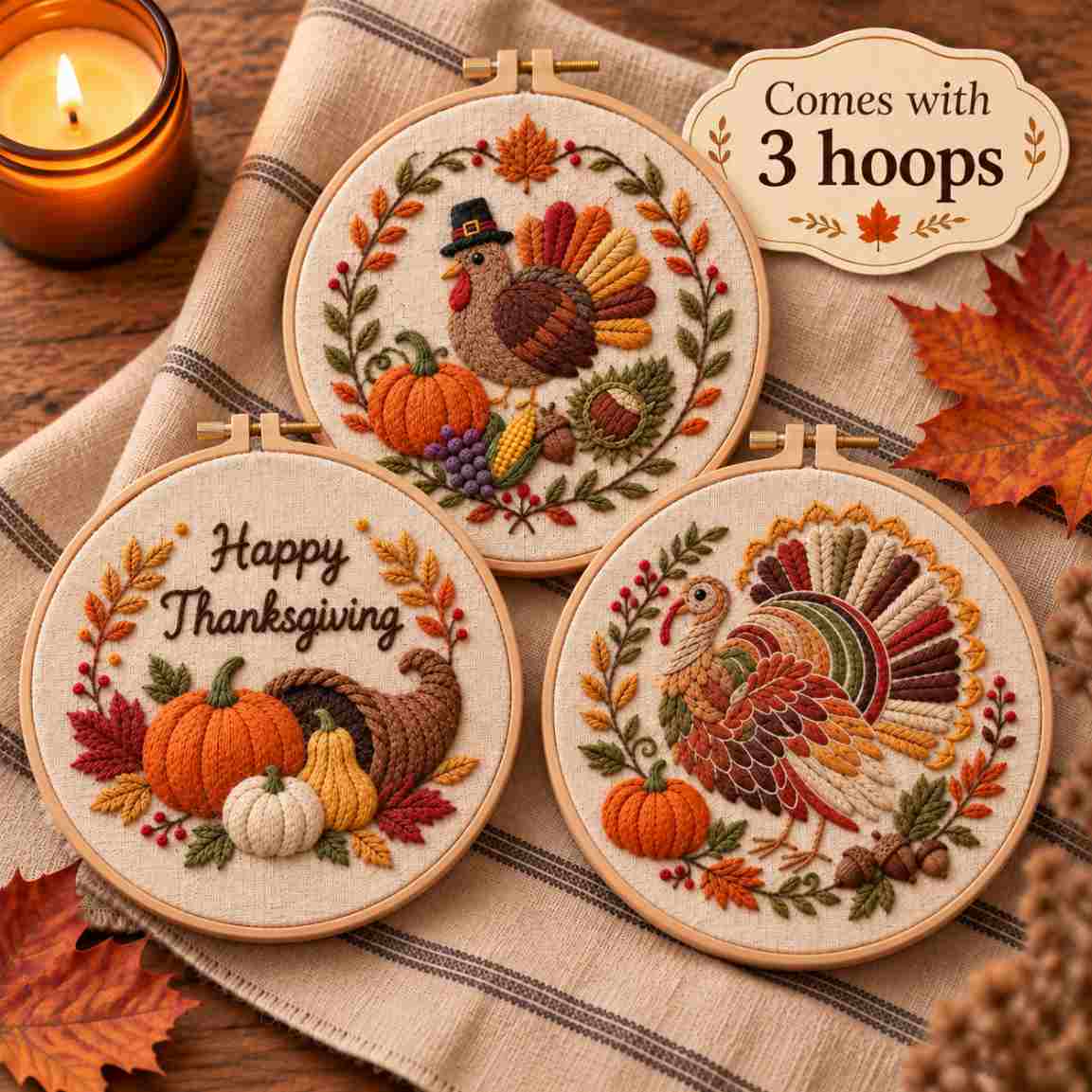 CraftHoop Happy Thanksgiving Embroidery Kit