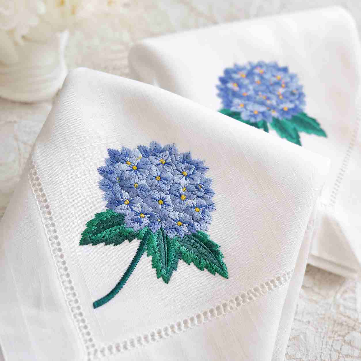 CraftHoop Hydrangea Embroidered Cloth Napkins – Set of 4
