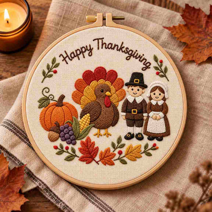 CraftHoop Happy Thanksgiving Embroidery Kit