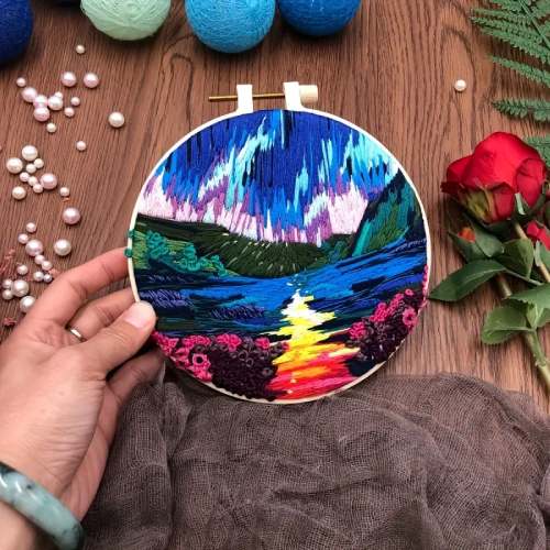 CraftHoop campfire under the stars embroidery kit - Relaxing and creative DIY sewing project