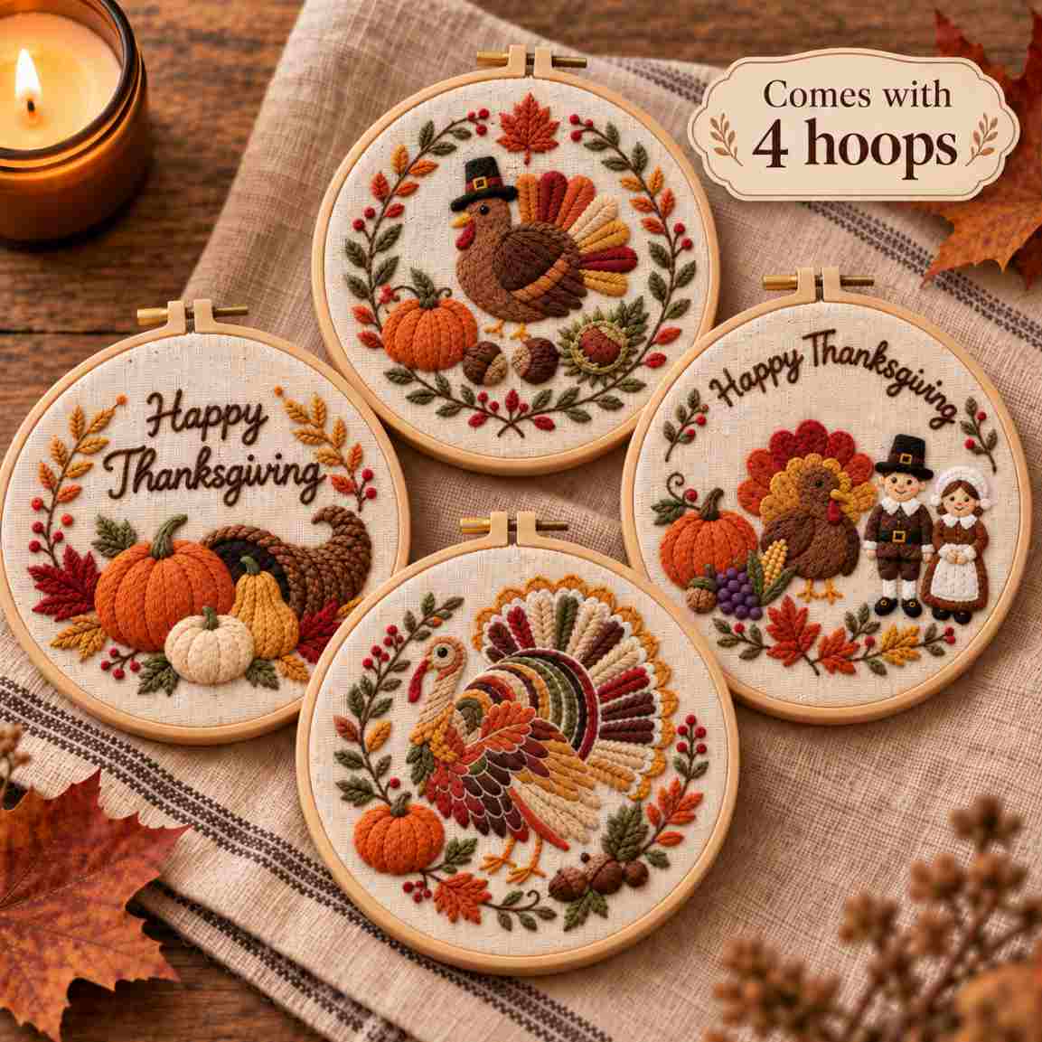 CraftHoop Happy Thanksgiving Embroidery Kit